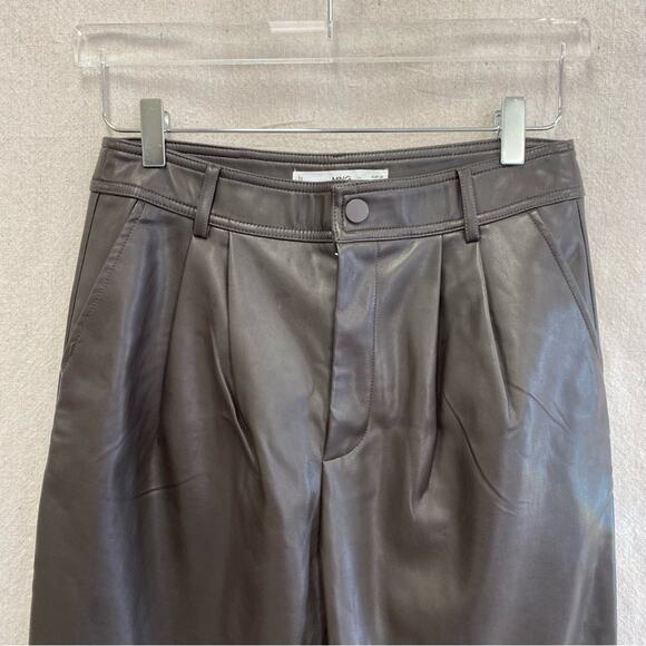Mango chocolate brown faux‎ leather high waisted tapered pants US Size 2 - Picture 9 of 16